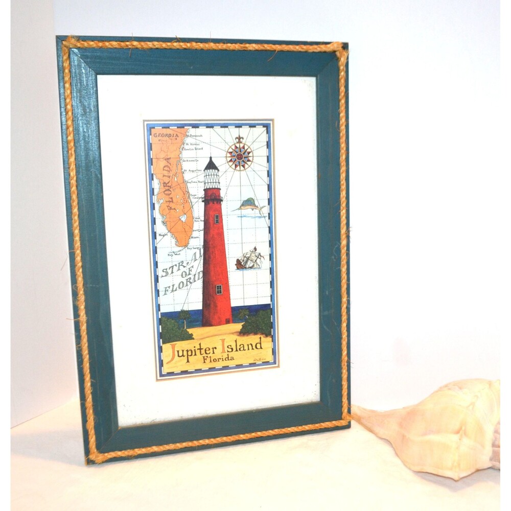 Vintage Lighthouse Jupiter Florida Nautical Coastal